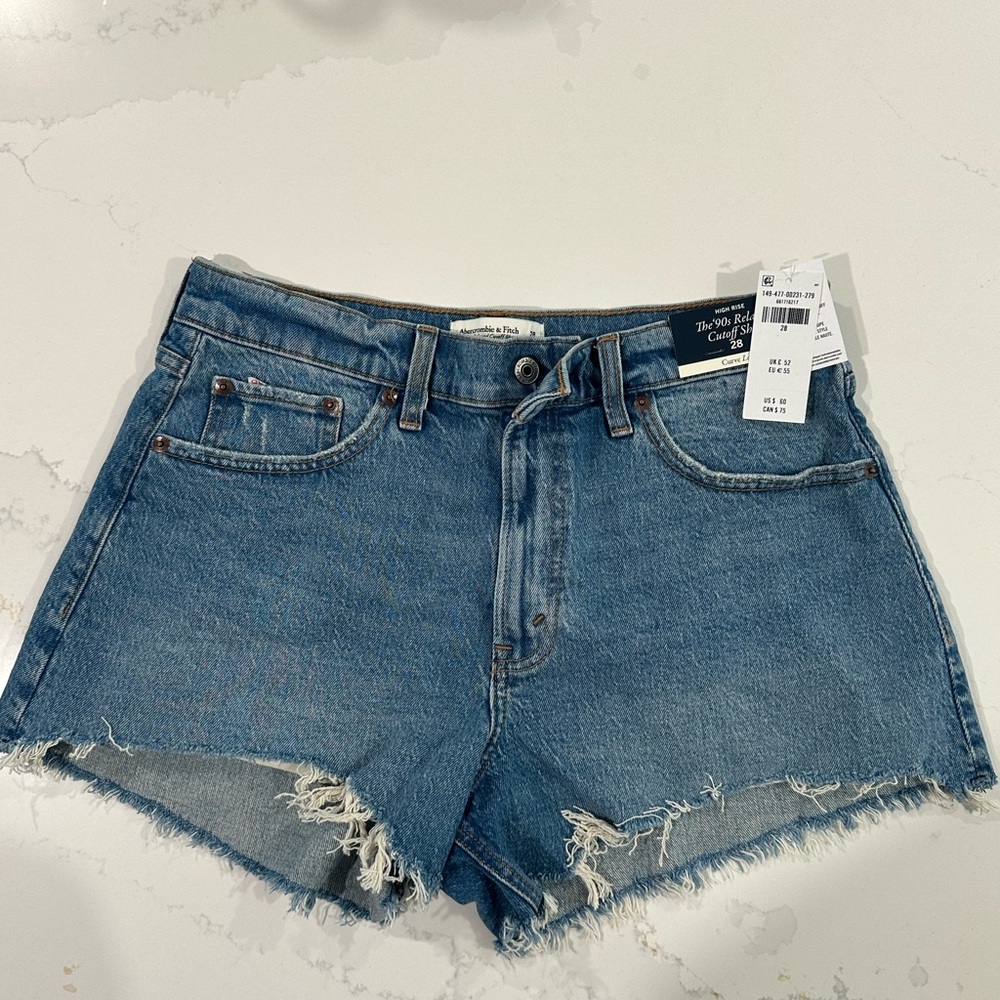 Abercrombie & Fitch Blue Jean Shorts Distressed Raw-Edge